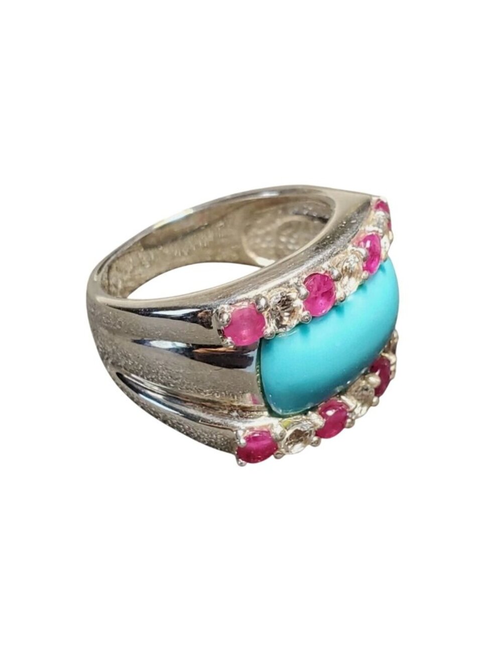 Sterling Silver Turquoise  Spinel Cabochon Ring Thailand Size 7.5